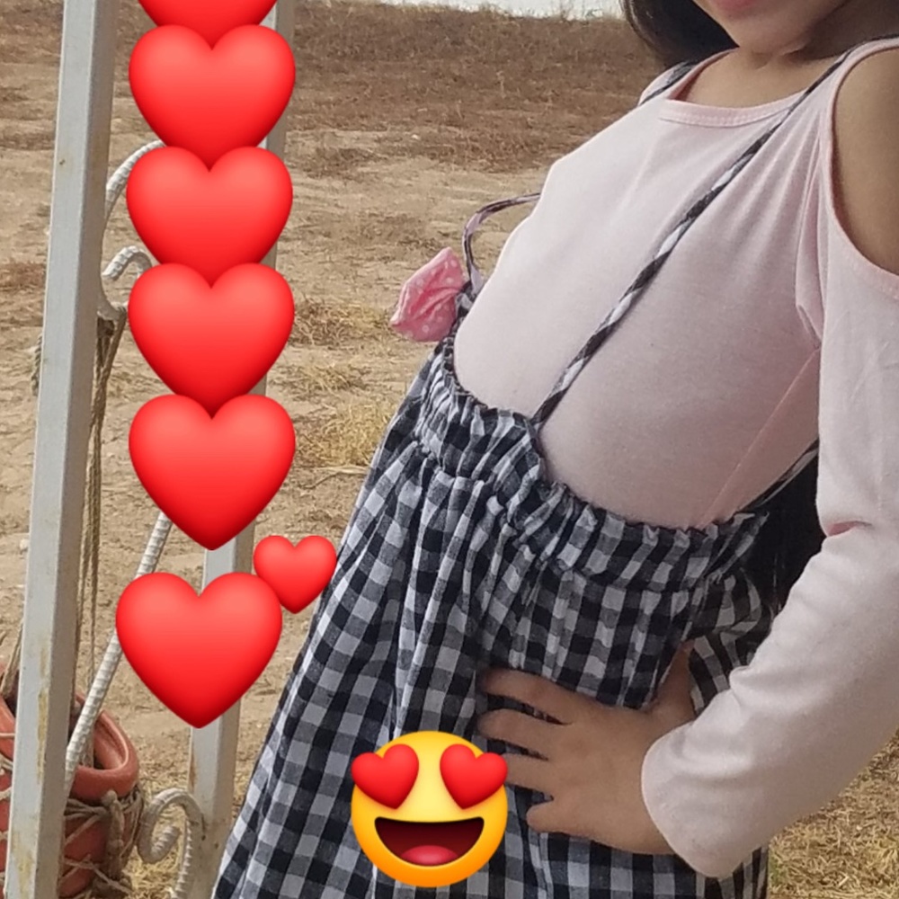 Overall Checkered Ginham Dress White Black skirt 7/8